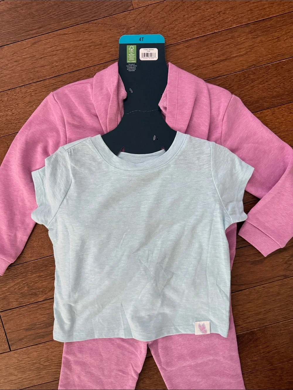 Andy & Evan Pink Butterfly Pajama Set with Teal Accent